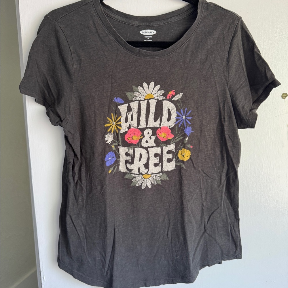 Old Navy Women's Graphic Tee - charcoal with Multicolor Floral Design